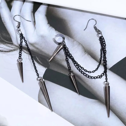 Men's Retro Punk Chain Tassel Earrings – Black Gothic Dangle Ear Cuff for Alt, Grunge & Streetwear Style