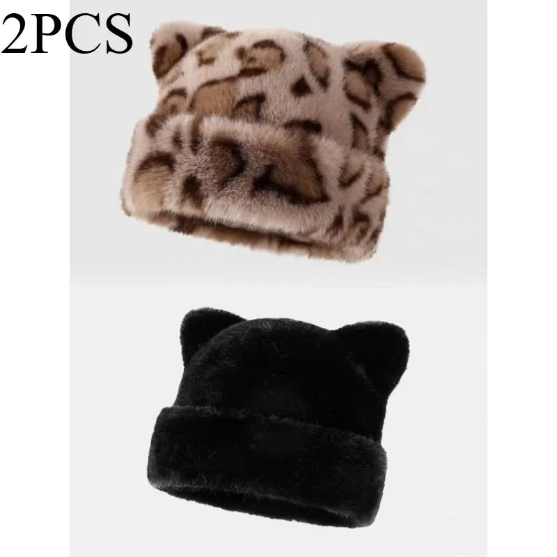 Women's Plush Teddy Bear Beanie – Cute Animal Print Knit Hat | Warm & Cozy
