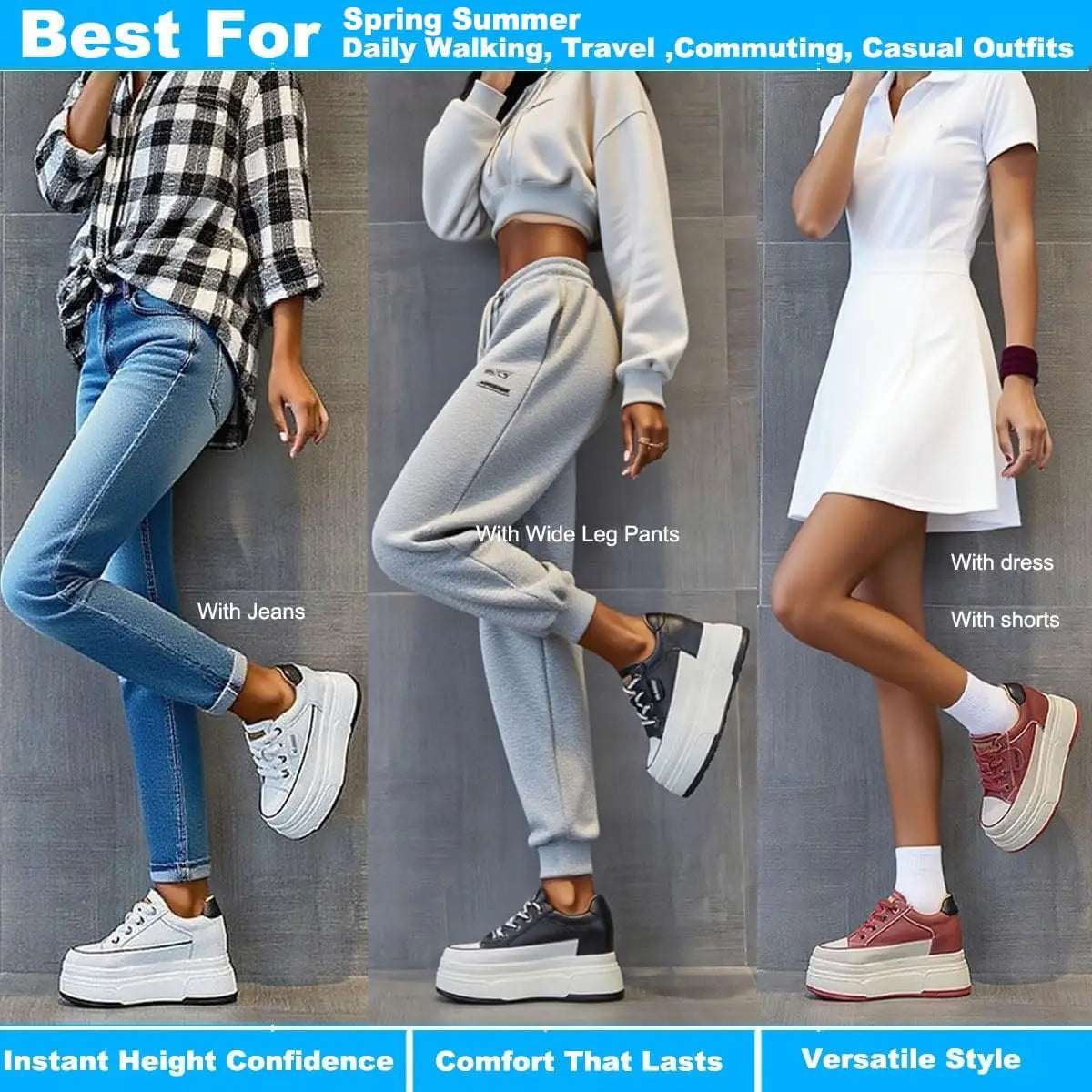 Fujin Women's Platform Sneakers – 9cm Genuine Leather High Heel Casual Shoes