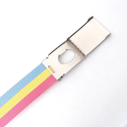 Colorful Striped Canvas Belt – Unisex Military Buckle Waistband (3.8cm x 120cm)
