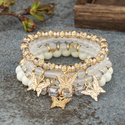 Butterfly Beaded Bracelet Set (4 Pcs)