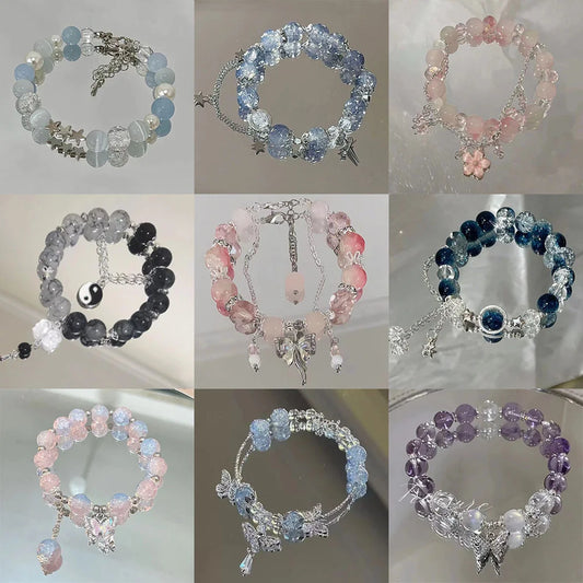 Women's Crystal Beads Bracelet | Korean Flower, Fox & Feather Tassel Friendship Jewelry Gift