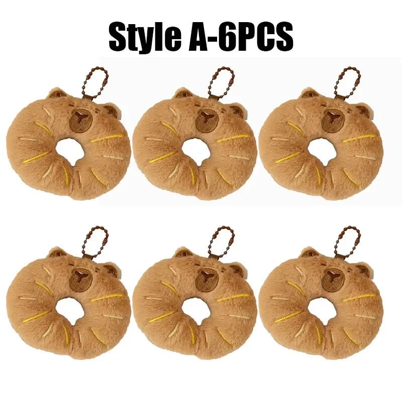 Cartoon Capybara & Croissant Plush Keychain | Soft Bread Food Stuffed Hanging Accessory