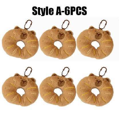Cartoon Capybara & Croissant Plush Keychain | Soft Bread Food Stuffed Hanging Accessory