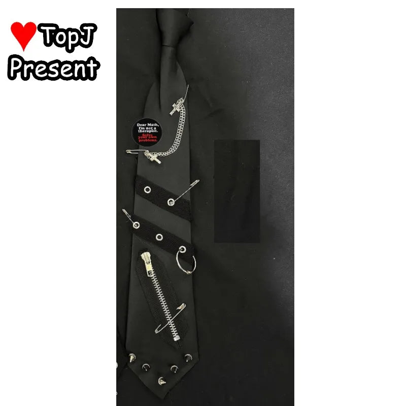 Unisex Harajuku Gothic Punk Y2K JK Tie | Skull Rivet Lazy Zipper Chain Accessory for Men & Women