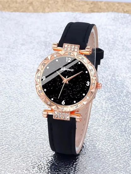 Women's Luxury Rhinestone Watch Set | 5pcs Elegant Fashion Quartz Wristwatch & Bracelet Gift