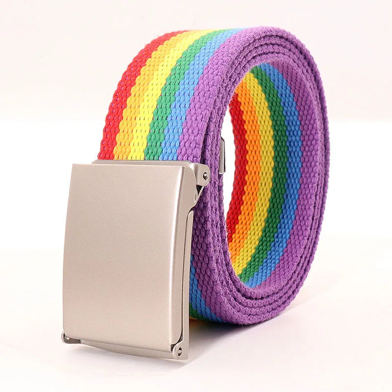 Colorful Striped Canvas Belt – Unisex Military Buckle Waistband (3.8cm x 120cm)