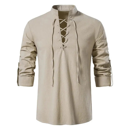 King Billion Men's Cotton Linen Shirt – Casual Long Sleeve V-Neck | S–XXXL