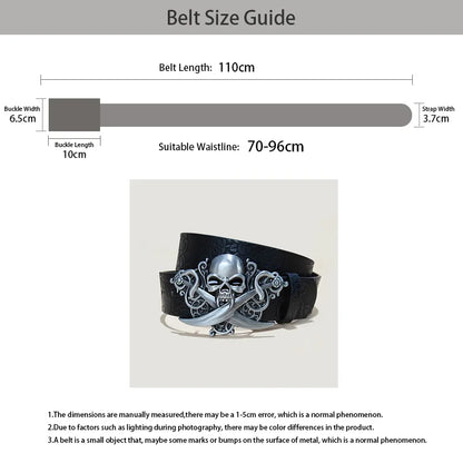 Men's Gothic Punk Skull Embossed Leather Belt Skeleton Reaper and Snake Designs