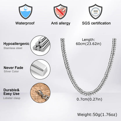 Men's Stainless Steel Cuban Link Chain Necklace Waterproof