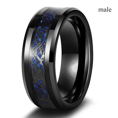Charm Couple Rings Set | Women's Red Rhinestone Ring & Men's Stainless Steel Celtic Dragon Wedding Band
