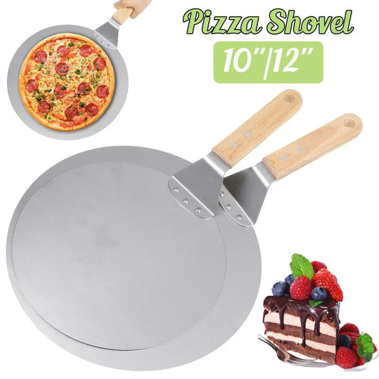 Stainless Steel Pizza Shovel with Wood Handle | 10–12 inch Anti-Scald Round Pizza Peel & Bakeware