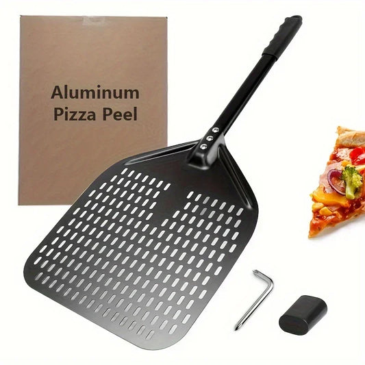 Perforated Aluminum Pizza Peel | 30x35cm Rectangular Transfer Paddle for Professional Pizza Making