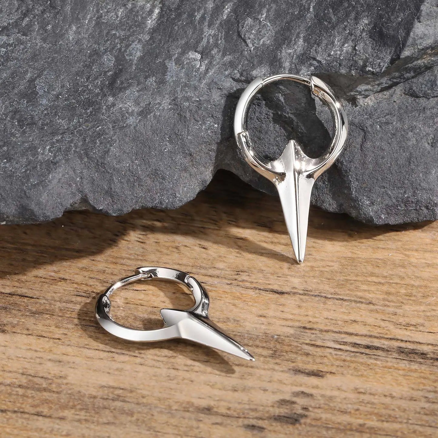 Men's Punk HipHop Hoop Earrings | Silver Color Metal Hoops Piercing Ear Jewelry