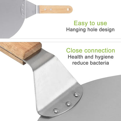 Stainless Steel Pizza Shovel with Wood Handle | 10–12 inch Anti-Scald Round Pizza Peel & Bakeware