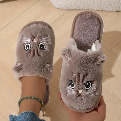 Plush Cat Slippers – Cozy Winter Indoor House Shoes with Non-Slip EVA Sole Men and Women