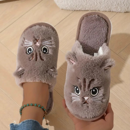Plush Cat Slippers – Cozy Winter Indoor House Shoes with Non-Slip EVA Sole Men and Women