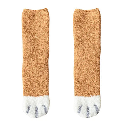 Women's Kawaii Novelty Socks – Cute 3D Dog & Cat Paw Print Fleece Socks