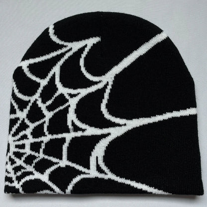 Y2K Spider Web Knit Beanie – Unisex Geometric Streetwear Hat for Outdoor & Everyday Wear
