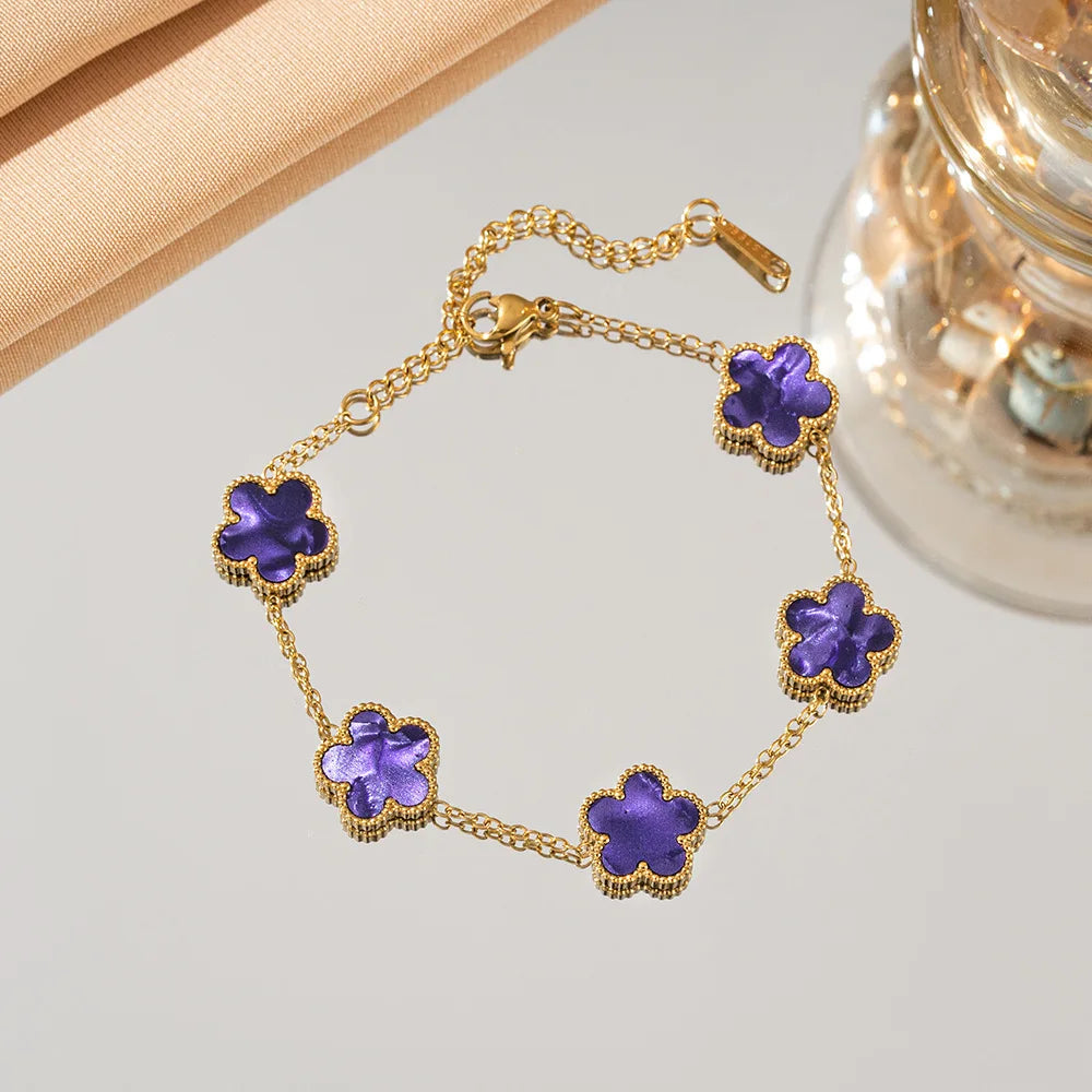 Five Flower Charm Bracelet for Women in Stainless Steel