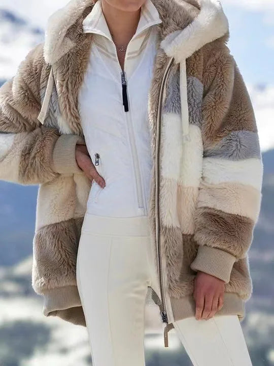 Women's Oversized Hooded Plush Jacket – Warm Zip-Up Streetwear Coat | S–5XL, 9 Colors