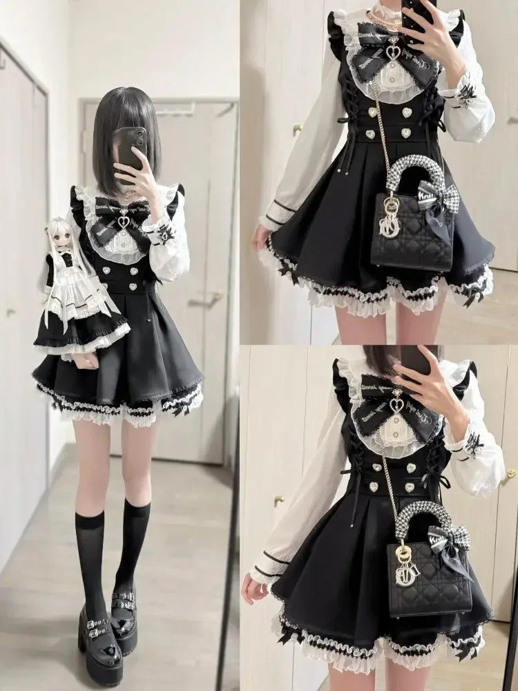 Gothic Lolita Bow Dress and Shorts Set with Sailor Collar