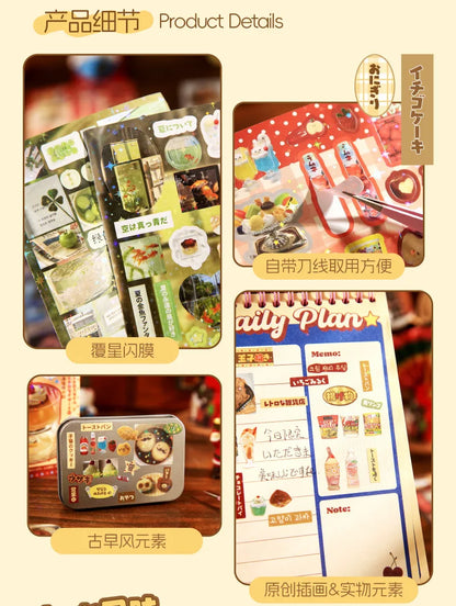 Kawaii Glitter Die-Cut Sticker Book – 30 Sheets Japanese Showa Style Scrapbook Stickers