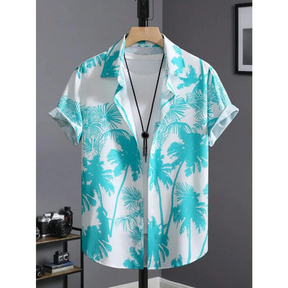 Men’s Tropical Palm Print Shirt – Casual Summer Button-Up Beach Shirt | Hawaiian Shirt Print Casual Thin Beach Slim Fashion Shirt High Quality Luxury Black Social Vintage | Oversized Clothes