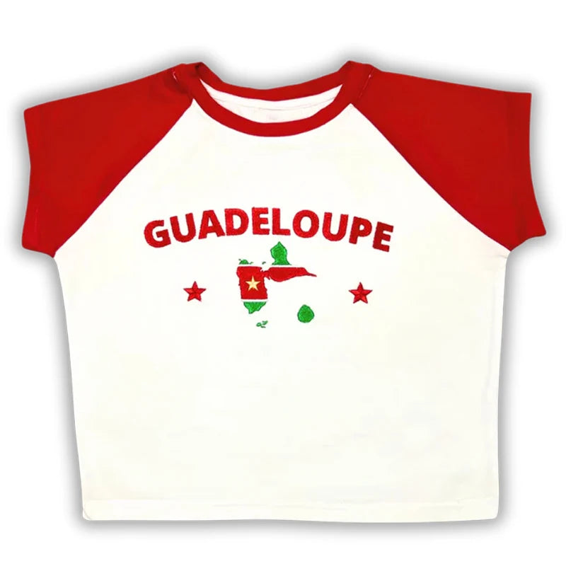 Caribbean Islands Embroidered Graphic Crop Top for Women