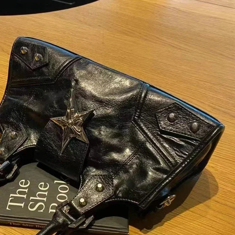 Y2K Gothic Star Bucket Bag – Grunge Punk Shoulder Handbag for Women