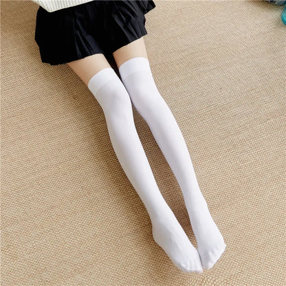 Women's Ultrathin Silk Nylon Stockings | Black & White Over-the-Knee Thigh High Skinny Leg Socks