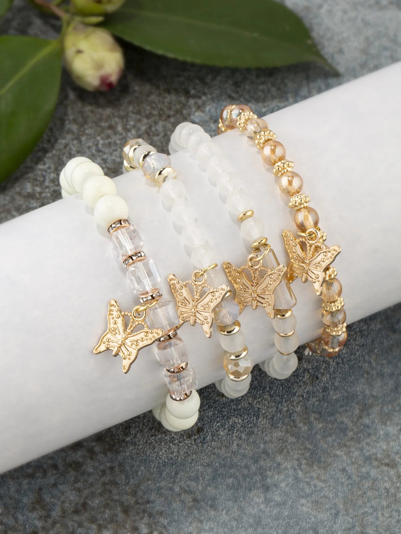 Butterfly Beaded Bracelet Set (4 Pcs)