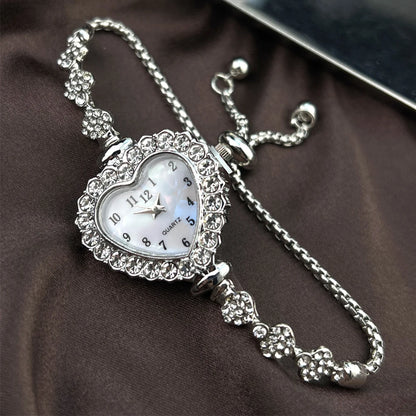 Women's Heart-Shaped Ribbon Strap Diamond Watch | Adjustable Bracelet Fashion Wristwatch