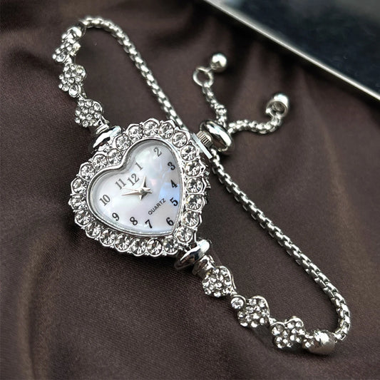 Women's Heart-Shaped Ribbon Strap Diamond Watch | Adjustable Bracelet Fashion Wristwatch
