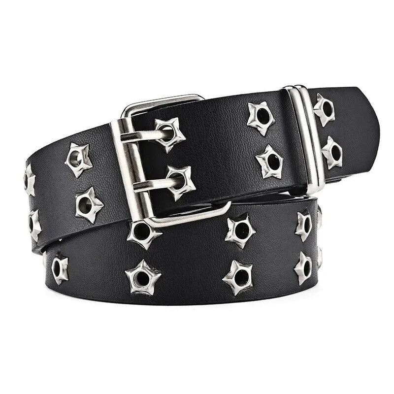 Women's Belt  Large size Double Hole Men Belt Punk Hip Hop Rock Style Subculture Y2K Belt Punch Free Belt for Men and Women