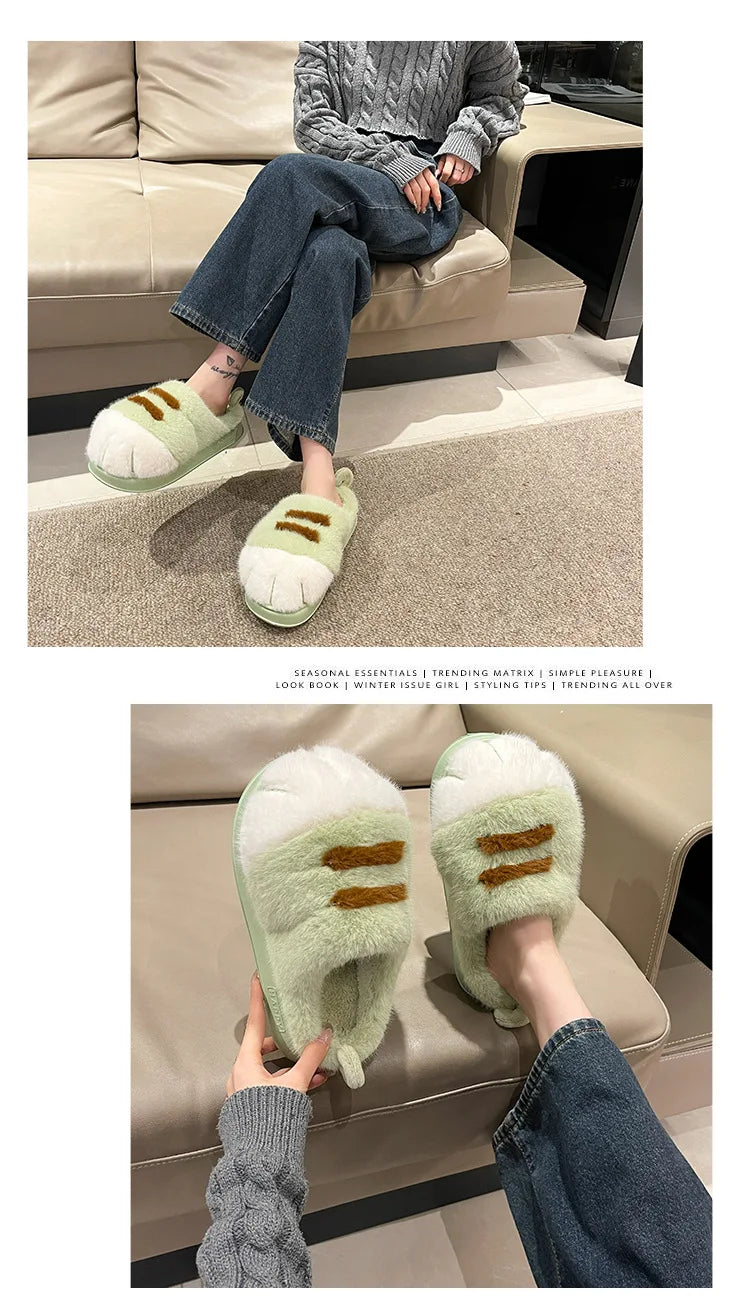 3D Cat Claw Slippers – Cozy Winter Indoor Shoes for Women