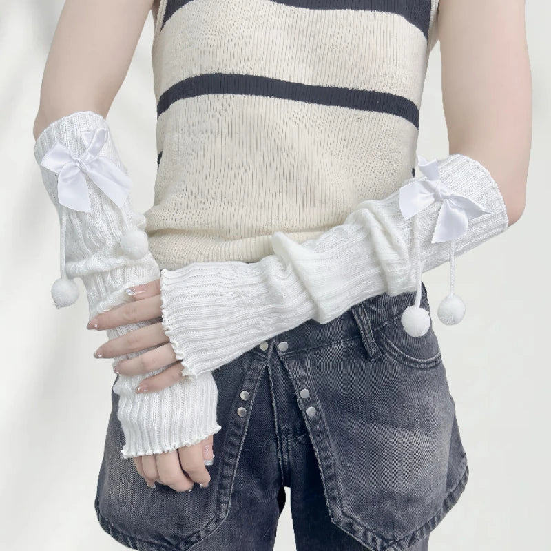 Girls' Red Knitted Arm Sleeves | Warm Sweet Fingerless Gloves for Christmas & New Year Gift