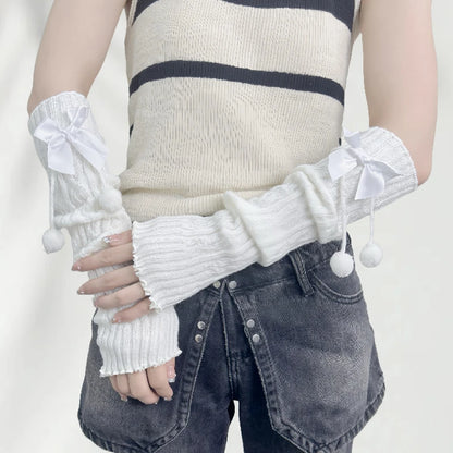 Girls' Red Knitted Arm Sleeves | Warm Sweet Fingerless Gloves for Christmas & New Year Gift