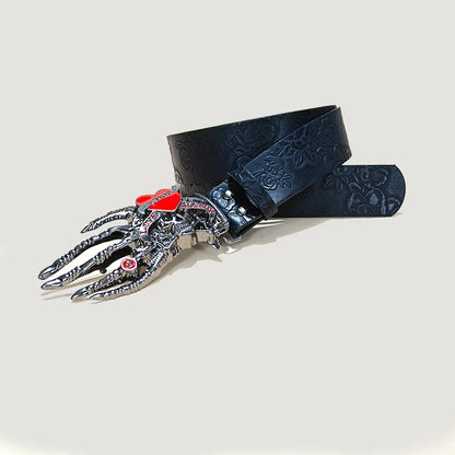 Men's Gothic Punk Skull Embossed Leather Belt Skeleton Reaper and Snake Designs