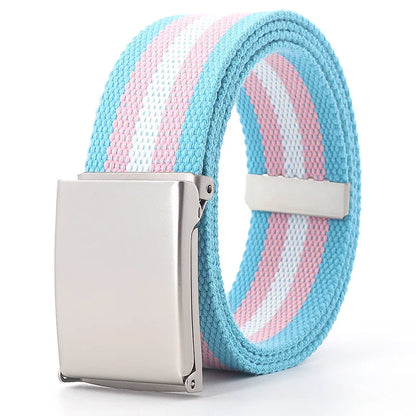 Colorful Striped Canvas Belt – Unisex Military Buckle Waistband (3.8cm x 120cm)