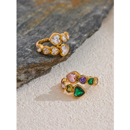 Cubic Zirconia Heart Open Ring in 18K Gold Plated Stainless Steel