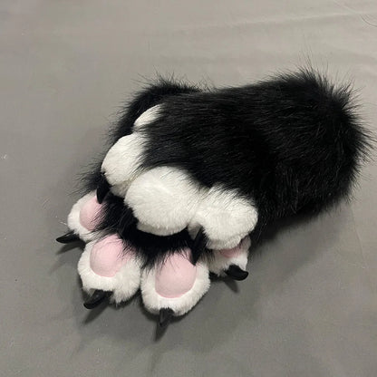 Fursuit Paw Gloves Faux Fur Animal Claw Mittens for Cosplay and Halloween