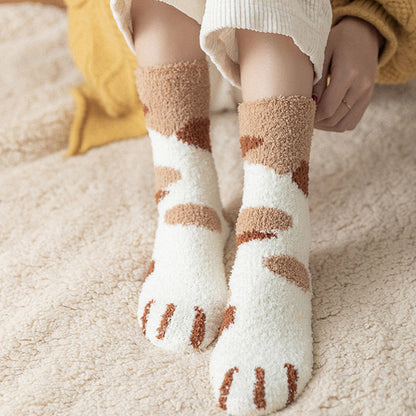 Women's Kawaii Novelty Socks – Cute 3D Dog & Cat Paw Print Fleece Socks