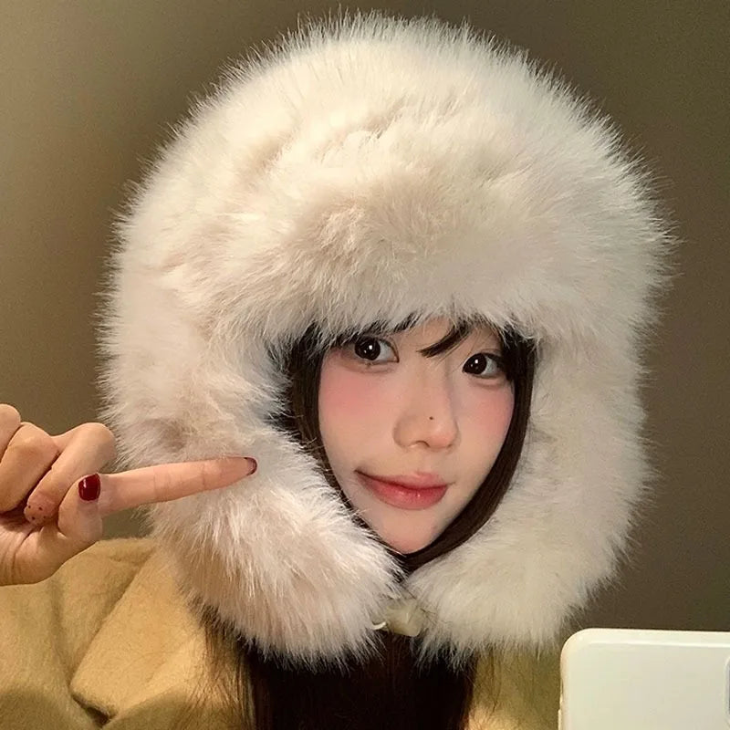 Unisex Faux Fur Bomber Hat – Warm Windproof Earflap Cap for Winter & Skiing - Unisex