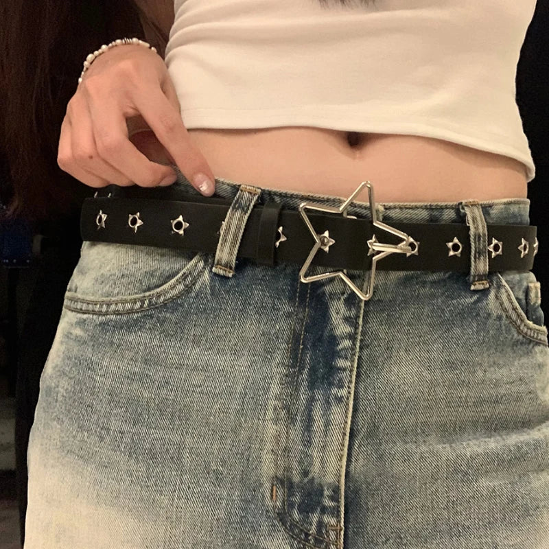 Y2K Punk Star Eyelet Belt – Goth PU Leather Rivet Belt