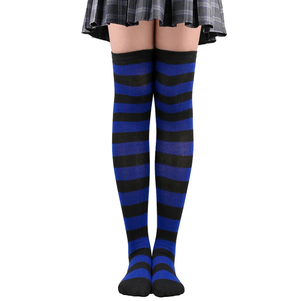 Women's Striped Thigh High Stockings | Black, White & Pink Over-Knee Lolita Harajuku Y2K Socks
