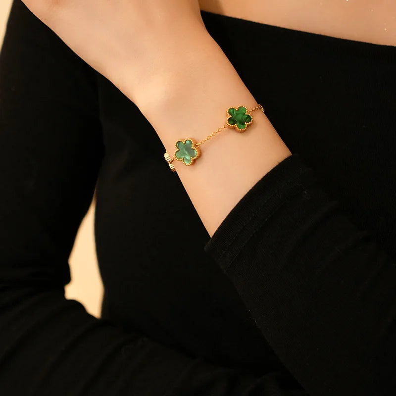 Five Flower Charm Bracelet for Women in Stainless Steel