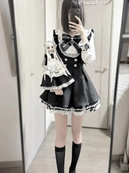 Gothic Lolita Bow Dress and Shorts Set with Sailor Collar