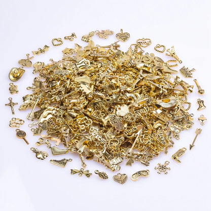 50pcs Vintage Gold Charm Mix – Random Assorted Metal Alloy Pendants for Jewelry Making & DIY Bracelets