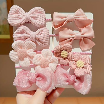 Girls' Bow & Flower Hair Ties | 10pcs Strong Elastic Ponytail Accessories That Won't Damage Hair